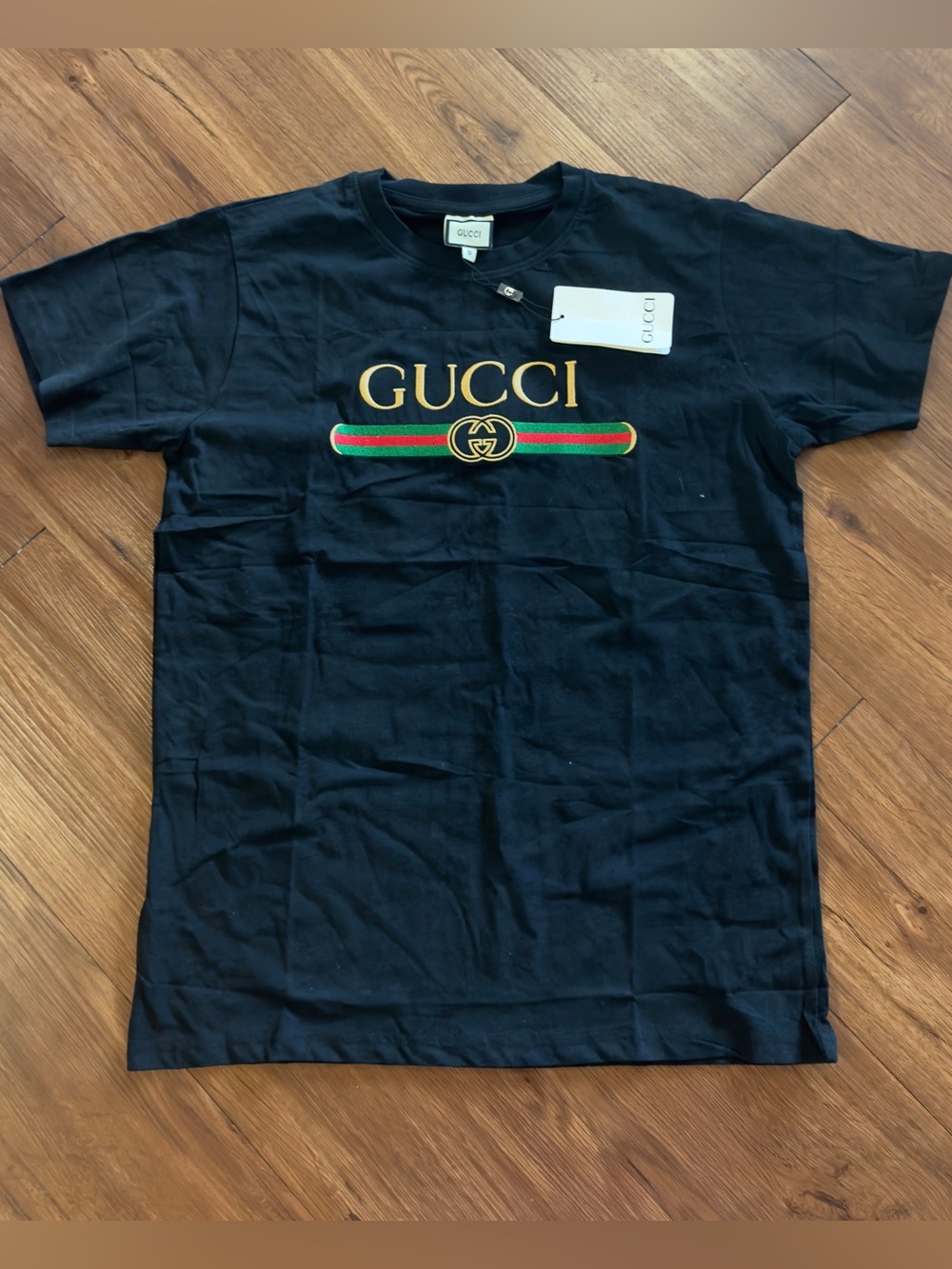 Gucci Men's Black Logo Stripe Cotton T-Shirt